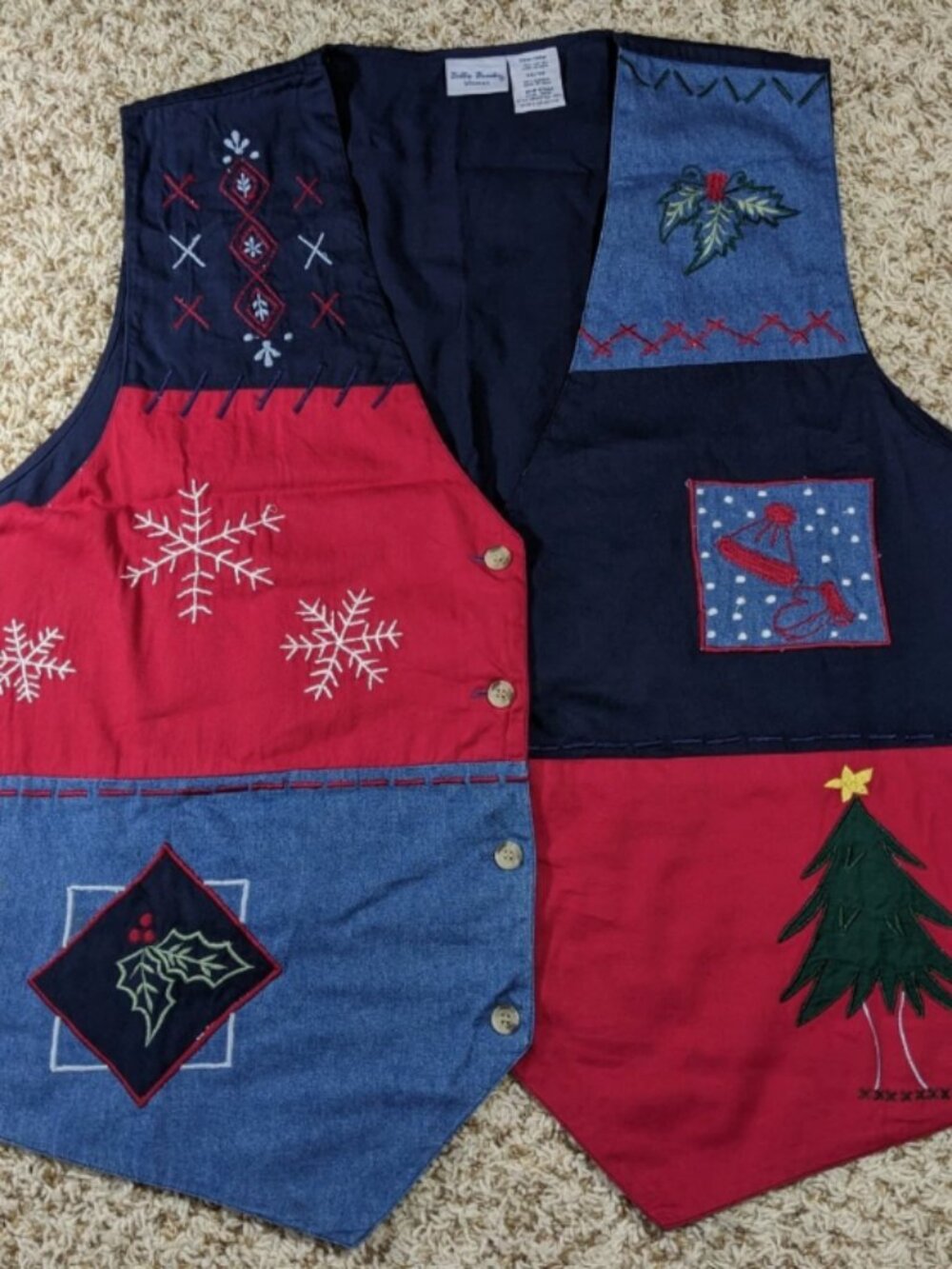 Bobbie Brooks Womens 3X (46/48) Christmas Sweater Vest Embroidered Grandmacore